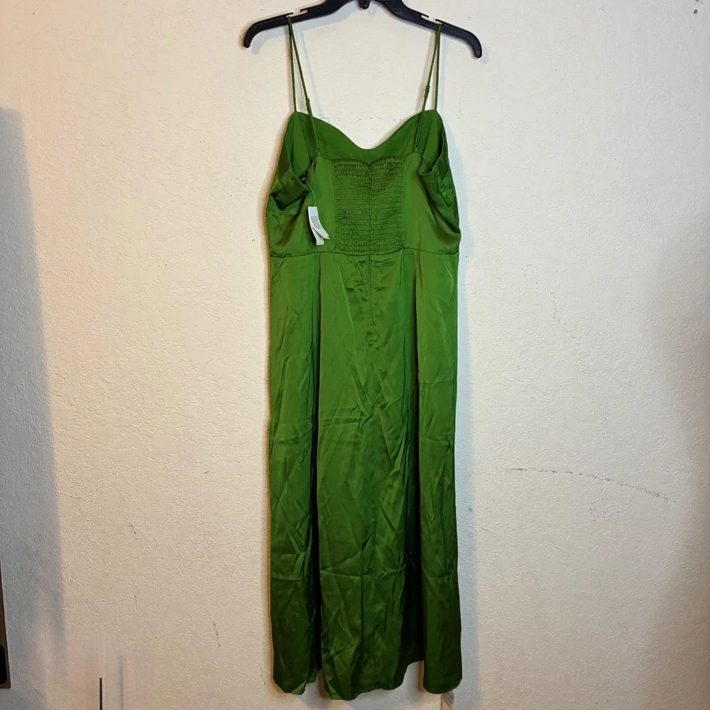 Abercrombie & Fitch NEW Green Satin Slip Dress Sweetheart Neck Side Slit Large